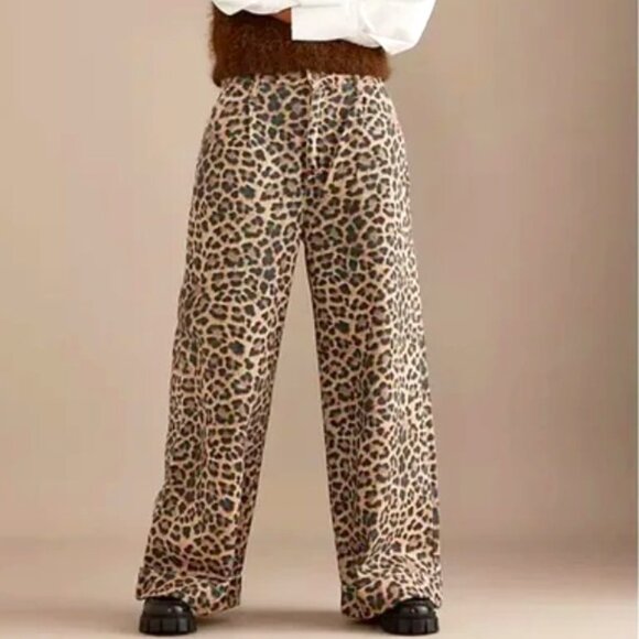 Anthropologie Pilcro Double Hem High-Rise Barrel Wide Leg Jeans - 27 Leopard - Picture 1 of 4